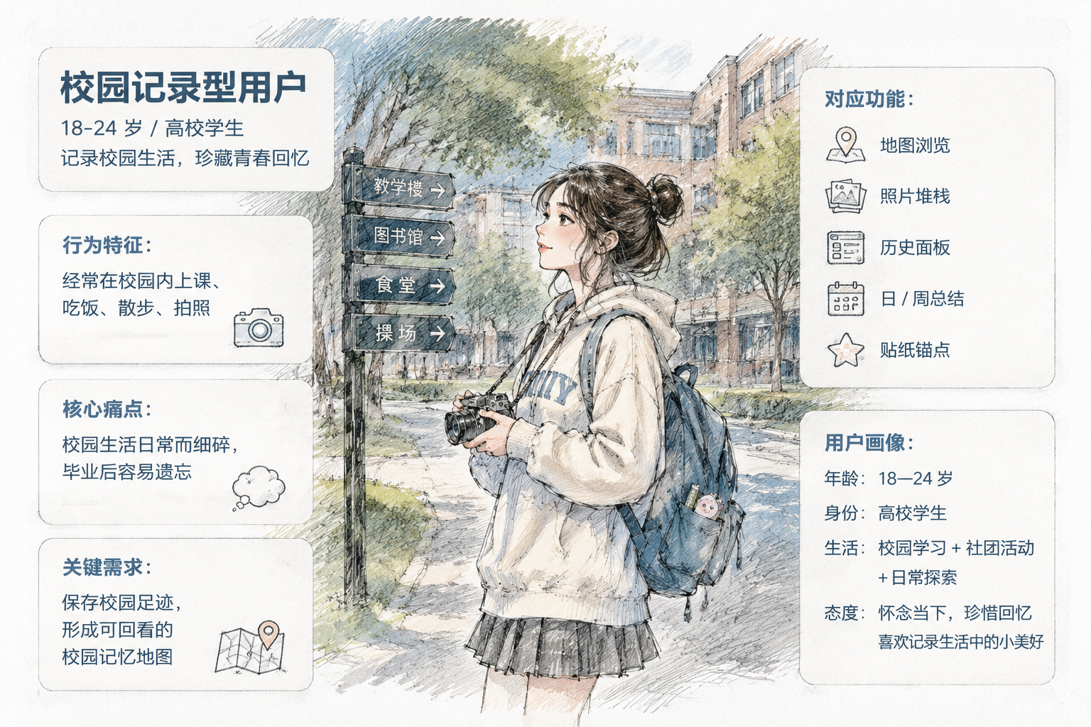 校园记录型用户用户画像插画