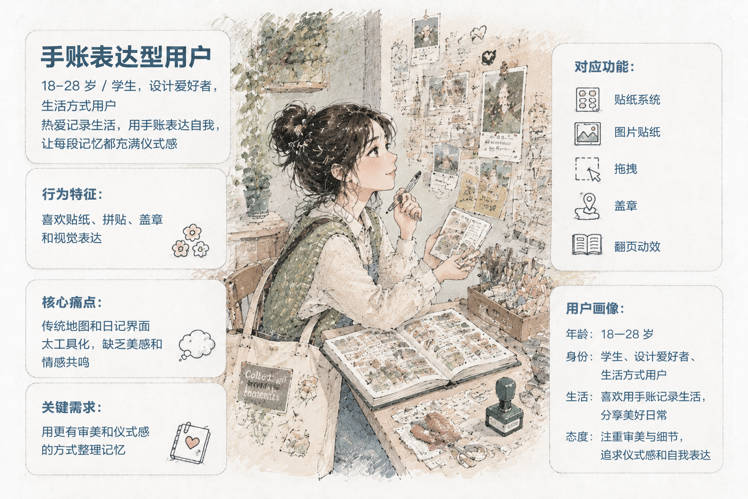 手账表达型用户用户画像插画